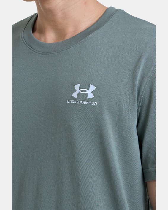 Men's UA Logo Embroidered Heavyweight Short Sleeve in Green image number 8